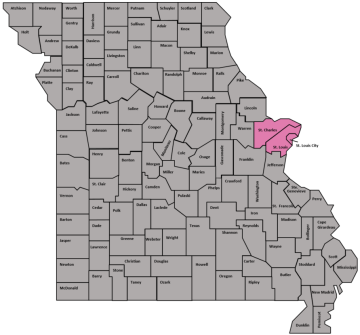 Map of Missouri with St. Louis region colored