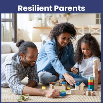 Two parents and their young daughter play with blocks.